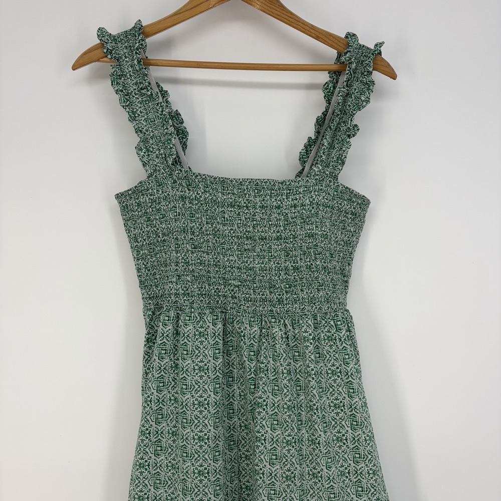 Lucy Paris Green Smocked Maxi Dress L Square Neck Nap Boho Country Cottage Beach